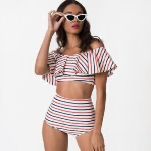 Kingdom & State Hi-Waisted Striped Bikini set M